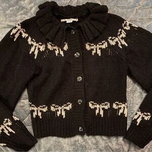 Kimchi Blue Black Cardigan with Cream Patterns